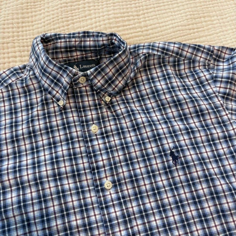 Ralph Lauren Button Down Shirt Mens Sz Medium Blue Plaid Long Sleeve 100% Cotton - Picture 3 of 9